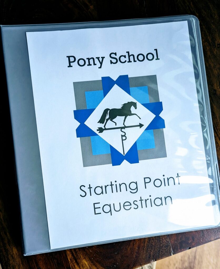 Our Pony School student binder where kids can keep their lesson worksheets.